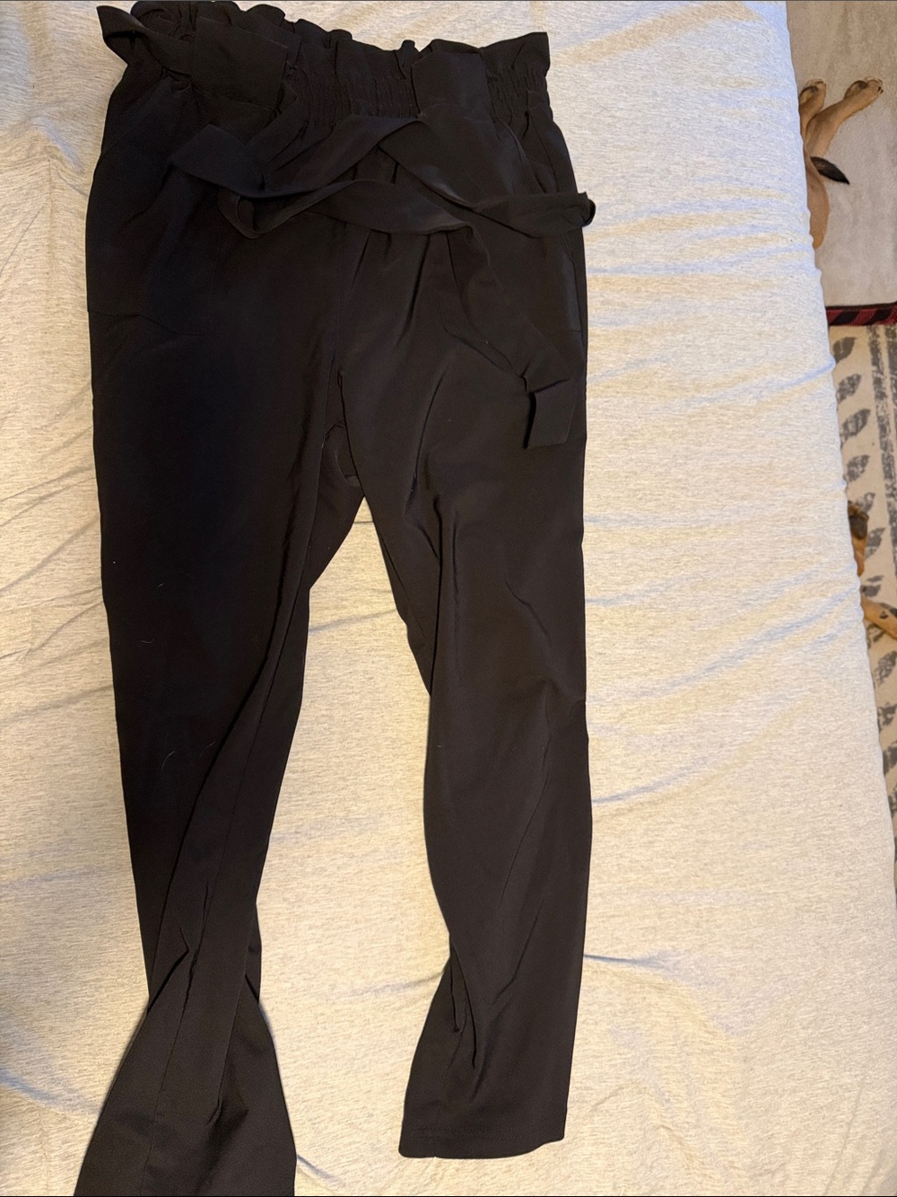 Grace Karin Black Straight Leg Paperbag Waist Pants